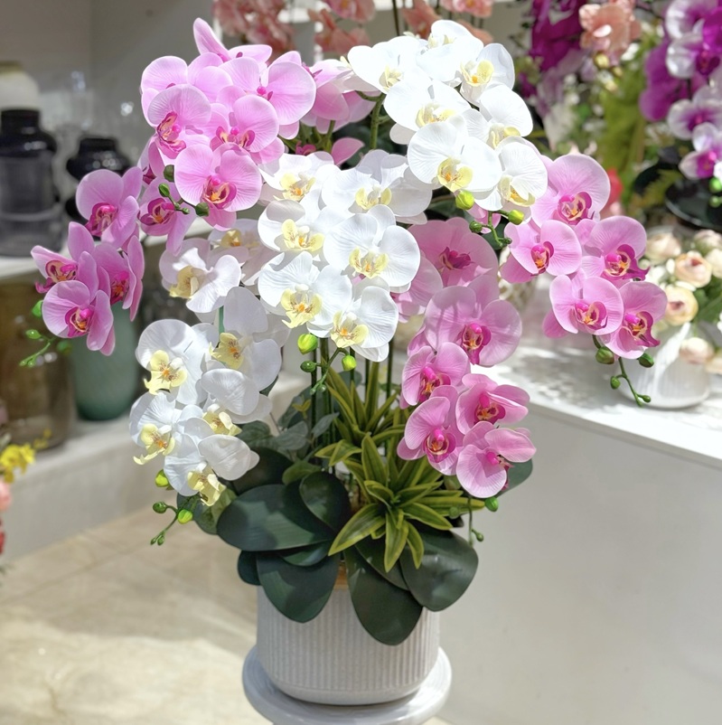 Chậu hoa lan giả để bàn 1 mặt mã 68